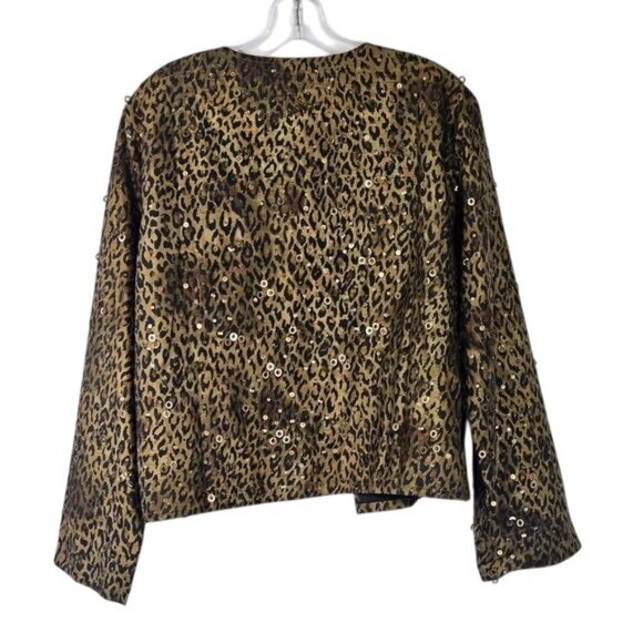 Chicos Silk Animal Print Jacket Sz L Brown Sequins Office Party Mobwife Edgy - Picture 2 of 8